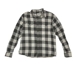 Lucky Brand Untucked Fit Button Down Long Sleeve Flannel Top Womens Large Gray A